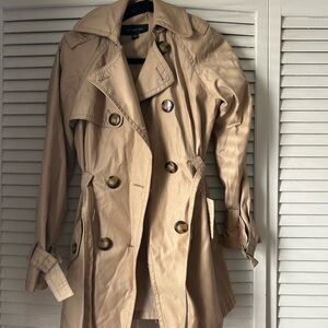 Jones New York Beige Double-Breasted Trench Coat